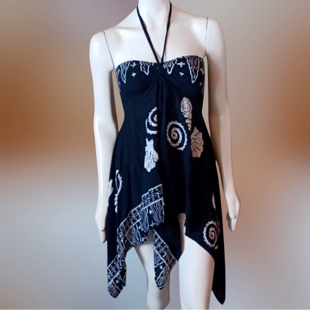 Vintage? Peaceful People black & white smocked asymmetrical hippie fairy dress